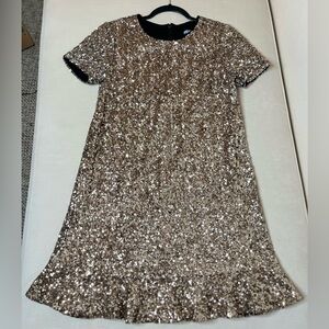Draper James Gold Sequin Shift Dress Ruffle Hem Holiday Party Cocktail Glam